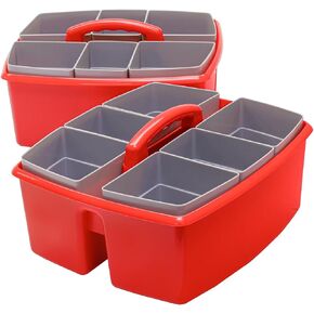 Storex Large Classroom Caddy with Cups, 13 x 11 x 6.575 Inches, Red, Case of 2 (00981U02C)