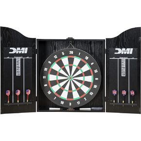 Recreational Dartboard Cabinet Set - Includes Dartboard, Two Dart Sets, and Traditional Chalk Scoring