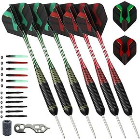 6pc Steel Tip Darts Set - Professional Darts for Dartboard - Includes Barrels + Plastic/Aluminum Shafts + O'Rings + Flights + Sharpener + Wrench