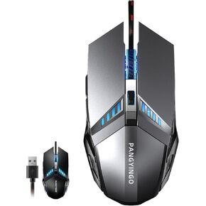 Wired Gaming Mouse - Silent Design, Three DPI Levels, RGB Backlighting, 6 Buttons, Ergonomic Design, for Windows/Mac/Laptops, Grey