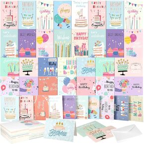 Harloon 200 Pack Happy Birthday Card Assorted Bulk with Blank Envelopes and Stickers 4 x 6 Inches Greeting Blank Happy Birthday Cards for Men Women Adults Kids, 20 Styles(Colorful Style)