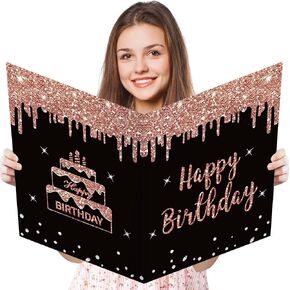 Jumbo happy Birthday Card for Women Girls Kids, Large Rose Gold Birthday Guest Book Supplies Gifts, Giant Rose Gold Birthday Decorations Message Greeting Cards With Envelope Big Birthday Card in Kuwait