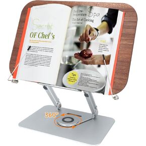 حامل كتب للقراءة، حامل كتب قابل للتعديل للمكتب مع قاعدة دوارة 360 درجة، حامل كتب الطبخ قابل للطي مع مشابك صفحات مرنة لنتائج الموسيقى والرسم والكتب المدرسية (الجوز + الألومنيوم) in Kuwait