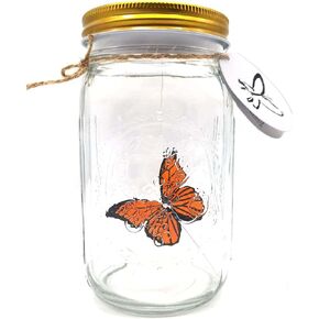 Animated Butterfly in A Jar, Xafissy Butterfly Jar That Moves with LED light Romantic Glass Animated Butterfly Jar Battery Operated Butterfly Collection Gift For girls and boys (Orang)