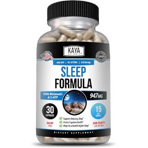 Kaya Naturals - Sleep Support Formula with Melatonin - Aid Support Vitamin Supplement - Sleep Stress and Mood Support - L-Tryptophan, Passion Flower, Ashwagandha and More (30 Count)