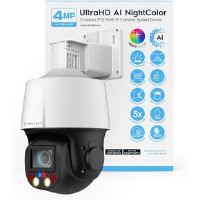 Amcrest 4MP Outdoor PTZ POE + AI IP Camera Pan Tilt Zoom (Optical 5X Motorized) Security Speed Dome, Human and Vehicle Detection, IVS, Face Detection, Auto Tracking, POE+ (802.3at) IP4M-1098EW-AI
