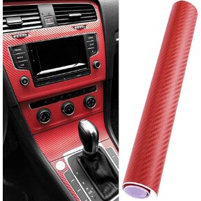 Red Carbon Fiber Car Wrap Vinyl Roll 3D Carbon Fiber Vinyl Car DIY Wrap Sheet Roll Film Sticker Decal - 127X30cm/50"X11.8" (Red)