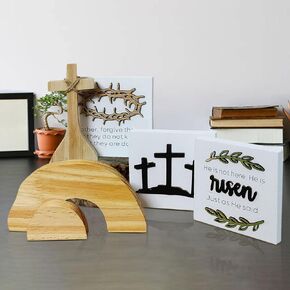Easter Tiered Tray Decor for Home, Jesus Tomb-Easter Tray Bundle Kit, He is Risen, Wooden Tiered Tray Decor Easter Decoration, Farmhouse Rustic Tiered Tray Item, Easter Decor for Home (A Set)