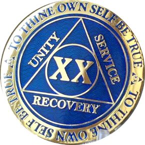 RecoveryChip 20 Year AA Medallion Reflex Blue Gold Plated Alcoholics Anonymous Sobriety Chip