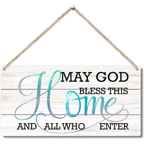 Front Door Inspirational Wooden Hanging Sign, May God Bless This Home & All Who Enter Rustic Hanging Wall Plaque Sign, Farmhouse Hanging Wooden Art Printed Decor Gift for Outdoor Indoor Home -30