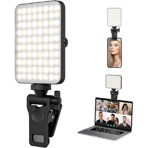 Rechargeable Selfie Light & Phone Light Clip for iPhone - Phone Laptop LED Light with Adjustable Brightness, Perfect for Selfies, Makeup, TikTok, Live Streaming & Video Conferencing (Black)