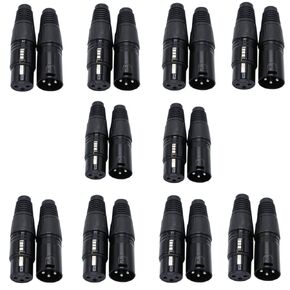 10 أزواج DMX XLR 3 Pin ذكر/أنثى صوت Mic Snake Plug موصل كابل ميكروفون الصوت، غطاء أسود in Kuwait