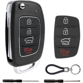 Key Fob Case for Hyundai Sonata Santa Fe Sport 2019 2018 2017 2016 2015 2014 2013 4 Buttons Keyless Entry Remote Control Folding Flip Car Key Fob Cover Shell Replacement with Insert Rubber Pad Keypad