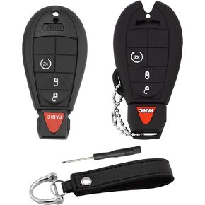 EKALA 2Pcs for Dodge Key Fob Replacement GQ4-53T with Silicone Key Fob Cover Case Keychain Compatible with 2013 - 2018 Dodge Ram 1500 2500 3500 4 Buttons Keyless Entry Remote Control (KG-DDG-3)