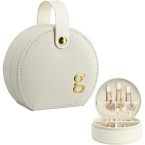 COLLECTIVE HOME - Travel Jewelry Case, Elegant Half-Moon Design with Gold Monogram, Detachable Handle, Personalized Accessory Organizer, Gift for Fashion-Forward Women and Teens (a)