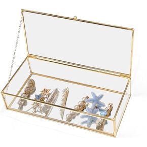 2PCS Gold Glass Jewelry Box, Small Vintage Glass Box with Lid Decorative Keepsake Box Case Trinket Box Jewelry Display Organizer for Storage Trinket Rings Bracelet(3.94x3.94x1.77in)