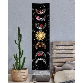 GYW Moon Phase Tapestry Wall Hanging Flowers Moon Black and White Wall Art Tapestry for Badroom Living room Dorm Home Decor (Black, L:16x59 inch)