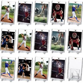 15 Pcs Magnetic Card Cases for Trading Cards Protector 35pt with 15 Adjustable Card Stands Acrylic Hard Baseball Football Card Protectors Sleeves for Trading Card Display Stand