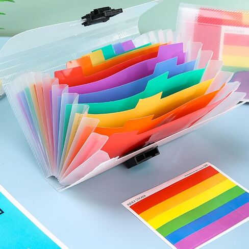 13 جيوب ملف صغير توسيع مجلد منظم قوس قزح متعدد الطبقات الأكورديون جيب البيانات مشبك التذاكر مشبك، لمكتب المدرسة in Kuwait