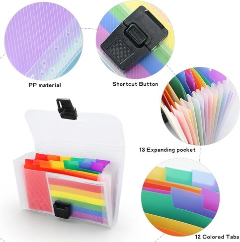 13 جيوب ملف صغير توسيع مجلد منظم قوس قزح متعدد الطبقات الأكورديون جيب البيانات مشبك التذاكر مشبك، لمكتب المدرسة in Kuwait
