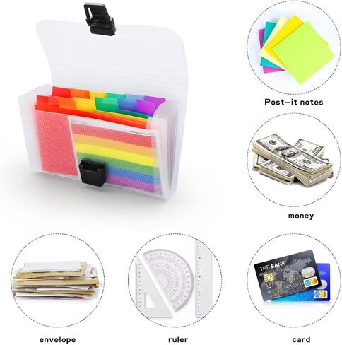 13 جيوب ملف صغير توسيع مجلد منظم قوس قزح متعدد الطبقات الأكورديون جيب البيانات مشبك التذاكر مشبك، لمكتب المدرسة in Kuwait