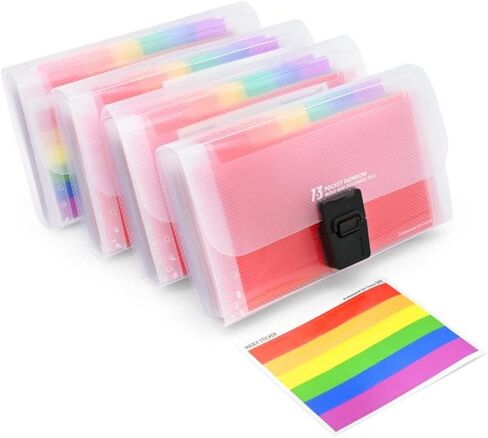 13 جيوب ملف صغير توسيع مجلد منظم قوس قزح متعدد الطبقات الأكورديون جيب البيانات مشبك التذاكر مشبك، لمكتب المدرسة in Kuwait