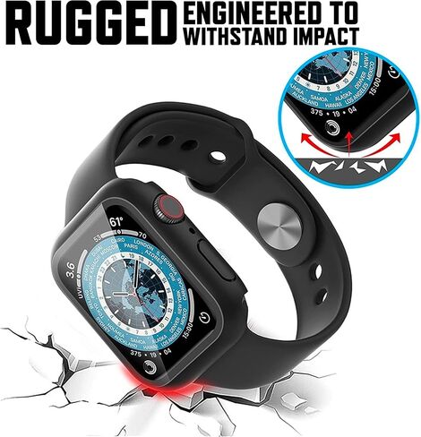 حافظة للسلسلة 9/8/7 Apple Watch مقاس 45 ملم مع زجاج مقسى وغطاء أزرار - أسود | غطاء لساعة أبل مع واقي الشاشة | مقاومة للماء | سليم فيت | حساسة للمس | المصد (45 ملم) in Saudi Arabia