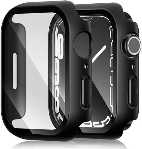 حافظة للسلسلة 9/8/7 Apple Watch مقاس 45 ملم مع زجاج مقسى وغطاء أزرار - أسود | غطاء لساعة أبل مع واقي الشاشة | مقاومة للماء | سليم فيت | حساسة للمس | المصد (45 ملم) in Saudi Arabia