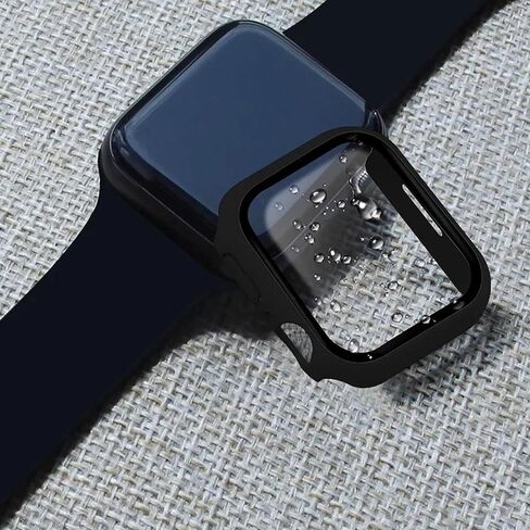 حافظة للسلسلة 9/8/7 Apple Watch مقاس 45 ملم مع زجاج مقسى وغطاء أزرار - أسود | غطاء لساعة أبل مع واقي الشاشة | مقاومة للماء | سليم فيت | حساسة للمس | المصد (45 ملم) in Saudi Arabia
