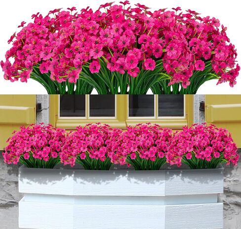 21 حزمة من الزهور الاصطناعية في الهواء الطلق مقاومة للأشعة فوق البنفسجية من الحرير لا تبهت زهور خارجية وهمية بلاستيكية خضراء شجيرات صناعية صندوق نافذة الشرفة لتزيين المنزل (Fuchica) in Kuwait