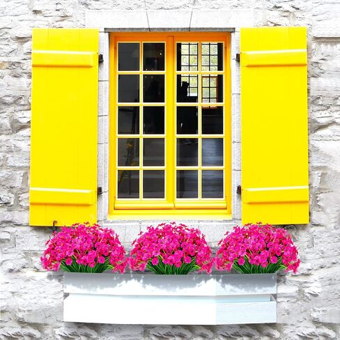 21 حزمة من الزهور الاصطناعية في الهواء الطلق مقاومة للأشعة فوق البنفسجية من الحرير لا تبهت زهور خارجية وهمية بلاستيكية خضراء شجيرات صناعية صندوق نافذة الشرفة لتزيين المنزل (Fuchica) in Kuwait