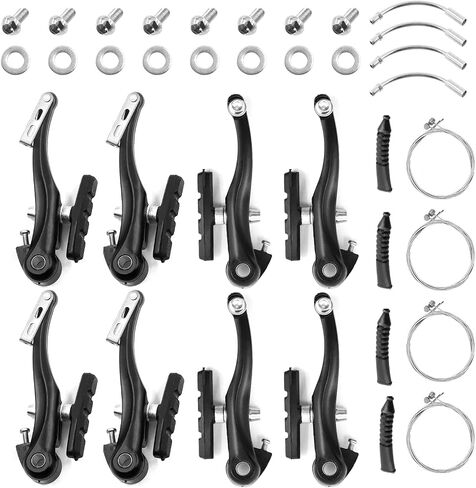 Glarks 12Pcs Bike Brake Set Including 4 Pairs 8Pcs Black V-Bike Brakes, 4Pcs Steel Front and Rear Bike Brake Cables for Mountain Road Bikes in Saudi Arabia