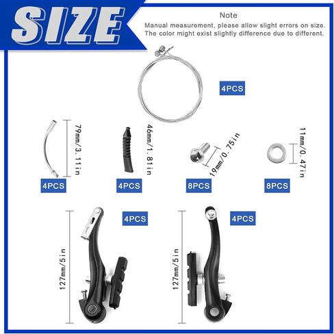 Glarks 12Pcs Bike Brake Set Including 4 Pairs 8Pcs Black V-Bike Brakes, 4Pcs Steel Front and Rear Bike Brake Cables for Mountain Road Bikes in Saudi Arabia