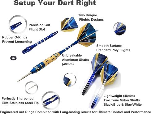 6pc Steel Tip Darts Set - Professional Darts for Dartboard - Includes Barrels + Plastic/Aluminum Shafts + O'Rings + Flights + Sharpener + Wrench in Saudi Arabia