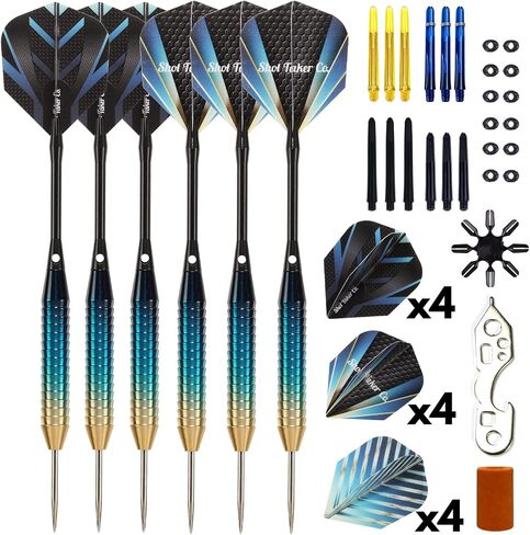 6pc Steel Tip Darts Set - Professional Darts for Dartboard - Includes Barrels + Plastic/Aluminum Shafts + O'Rings + Flights + Sharpener + Wrench in Saudi Arabia