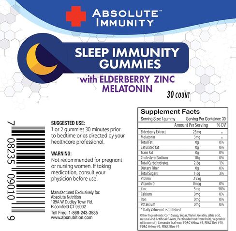 Absolute Immunity- Zinc and Elderberry Sleep Gummies with Melatonin, Helps with Occasional sleeplessness, Immune System Support, Adults and Kids 30ct in Kuwait