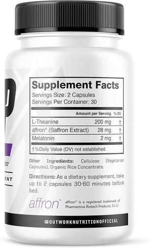Outwork Nutrition Sleep - Natural Sleep Aid with Melatonin, Saffron Extract, L-Theanine for a Good Night's Sleep, REM Sleep for Men and Women, Enhance Natural Sleep, Increase Sleep Duration in Saudi Arabia