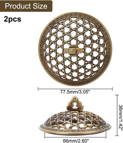 DICOSMETIC 2 قطعة غطاء مبخرة سبيكة غطاء حامل البخور كلاسيكي 66 مم غطاء مبخرة سيراميك مستدير شبكة غطاء شمعة لوتس علوي عتيق برونزي مبخرة وعاء الديكور in Kuwait