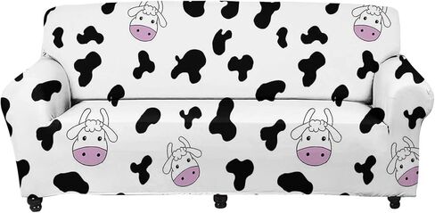 غطاء أريكة قابل للتمدد ناعم ومتين مطبوع عليه صورة بقرة كرتونية، غطاء أريكة مناسب للأريكة، أغطية حماية أثاث عالمية مقاومة للأوساخ وقابلة للغسل وغير قابلة للانزلاق in Kuwait