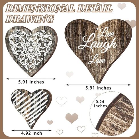 3 Pcs Wooden Heart Wall Decor Rustic Bedroom Wall Decor Wood Wall Panels Love Heart Wall Decor Medallion Carved Wood Wall Art Country Farmhouse Wall Decor for Living Room Hanging Sign Valentine's Day in Saudi Arabia