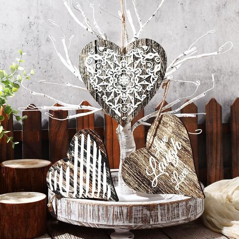 3 Pcs Wooden Heart Wall Decor Rustic Bedroom Wall Decor Wood Wall Panels Love Heart Wall Decor Medallion Carved Wood Wall Art Country Farmhouse Wall Decor for Living Room Hanging Sign Valentine's Day in Saudi Arabia