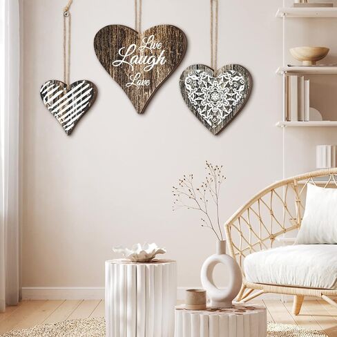 3 Pcs Wooden Heart Wall Decor Rustic Bedroom Wall Decor Wood Wall Panels Love Heart Wall Decor Medallion Carved Wood Wall Art Country Farmhouse Wall Decor for Living Room Hanging Sign Valentine's Day in Saudi Arabia