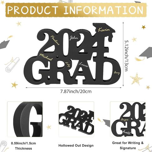 Graduation 2024 Wood Sign Decoration Graduate Signature Wood Sign Black Wood Sign 2024 Graduation Letter with 2 Pens for Grad Party Photo Booth Props College Graduation Porch Sign Decoration in Saudi Arabia