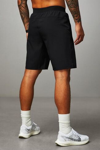 Fabletics Men's The Fundamental Short II, Workout, Running, Training, Gym, Yoga, Ultra Lightweight, 9" Inseam, L, Black/Black in Saudi Arabia
