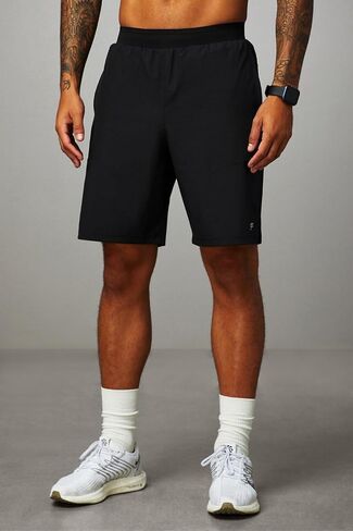 Fabletics Men's The Fundamental Short II, Workout, Running, Training, Gym, Yoga, Ultra Lightweight, 9" Inseam, L, Black/Black in Saudi Arabia