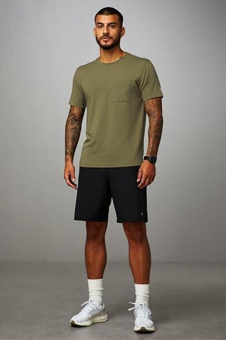 Fabletics Men's The Fundamental Short II, Workout, Running, Training, Gym, Yoga, Ultra Lightweight, 9" Inseam, L, Black/Black in Saudi Arabia