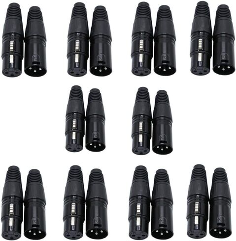 10 أزواج DMX XLR 3 Pin ذكر/أنثى صوت Mic Snake Plug موصل كابل ميكروفون الصوت، غطاء أسود in Kuwait