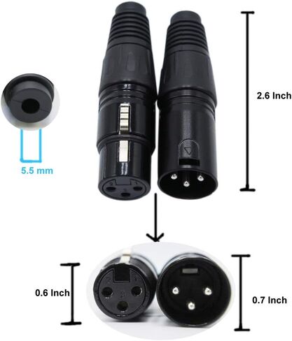10 أزواج DMX XLR 3 Pin ذكر/أنثى صوت Mic Snake Plug موصل كابل ميكروفون الصوت، غطاء أسود in Kuwait