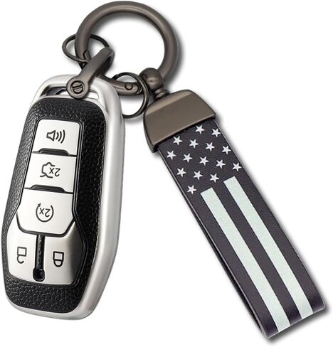 Compatible with Tesla Model X Key Fob Cover with Leather Keychain Accessories, Premium Soft TPU Full Protection Car Key Case Shell, 3-Buttons Remote Smart Key Protector Holder (Silver) in Kuwait