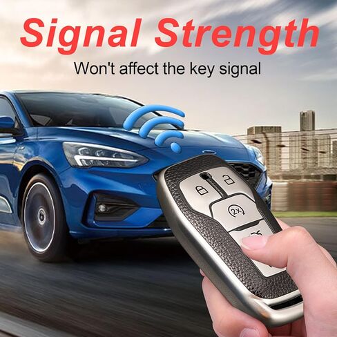 Compatible with Tesla Model X Key Fob Cover with Leather Keychain Accessories, Premium Soft TPU Full Protection Car Key Case Shell, 3-Buttons Remote Smart Key Protector Holder (Silver) in Kuwait